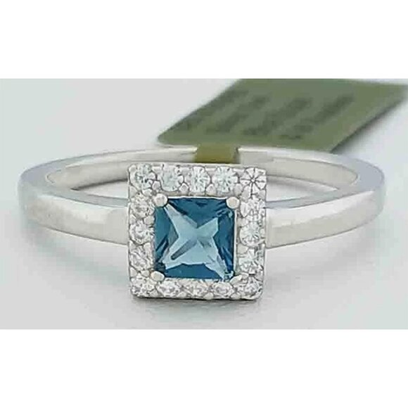 Created 0.48 Cts Blue Zircon & W/Sapphire Ring .925 Silver - Picture 1 of 4